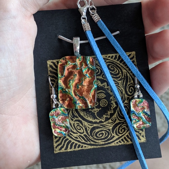 Fire & Ice; Glass/Dichroic Pendant & Earring Set - Picture 6 of 6